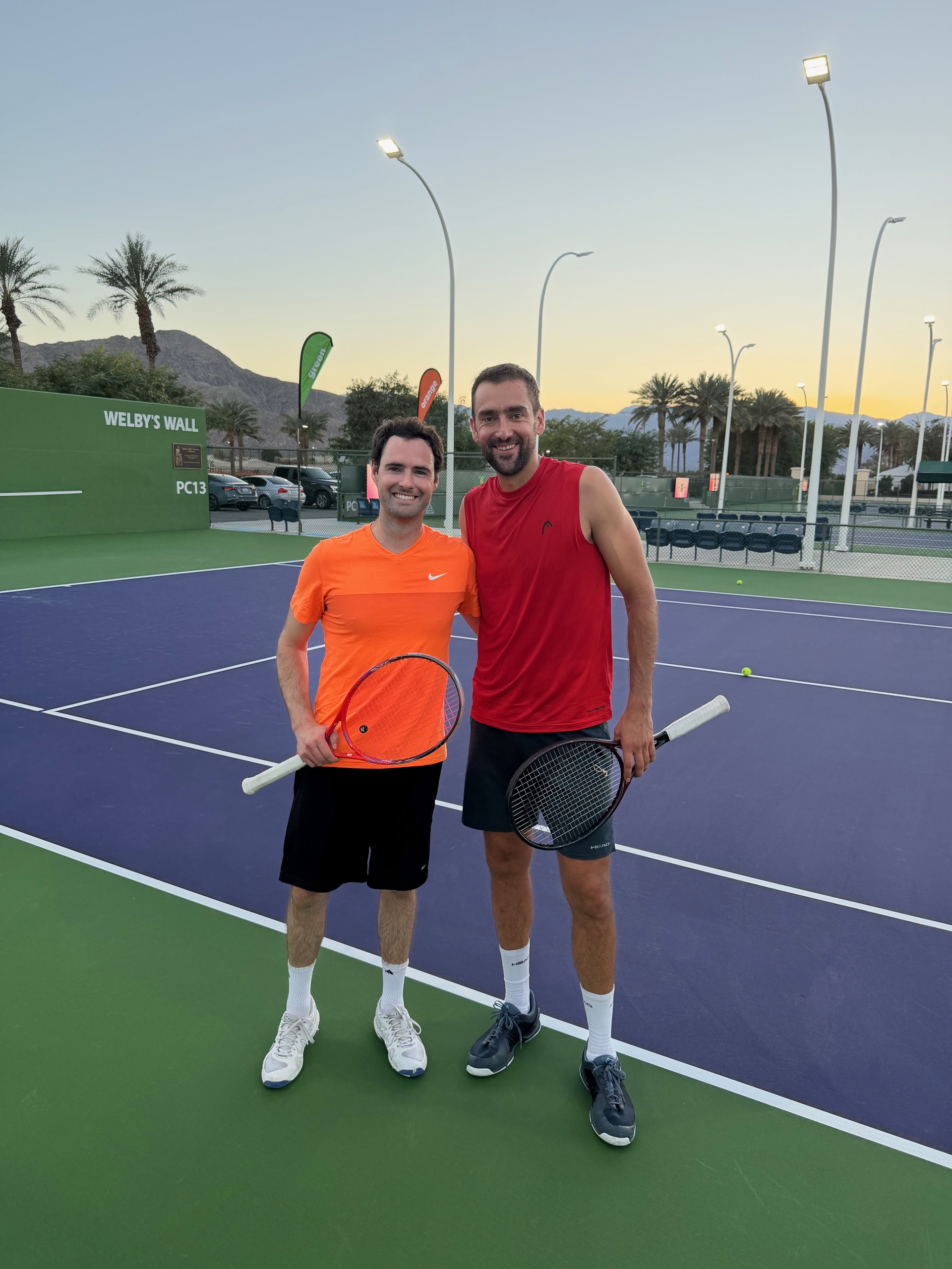 Joey Rotheram at Indian Wells with pro player